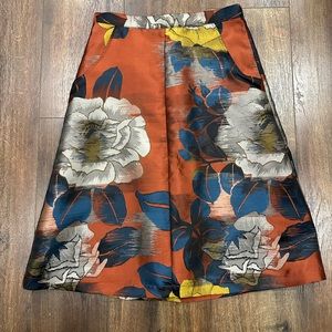 TOPSHOP Floral Rose Print Satin Jacquard A-Line Skirt w/pockets